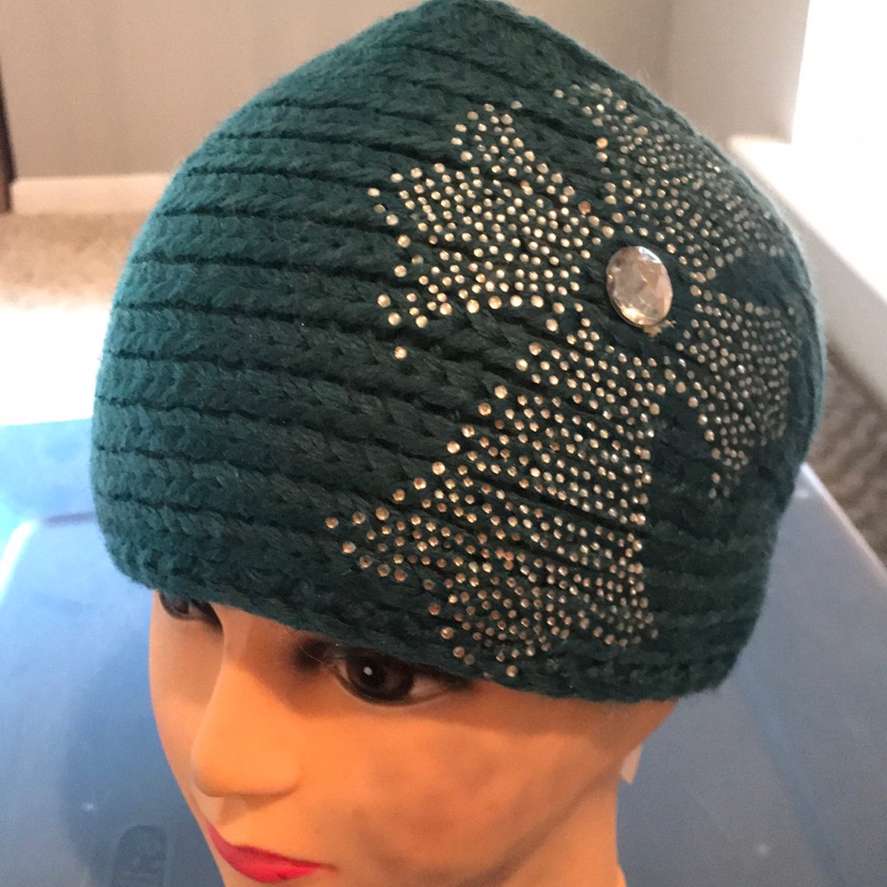 Teal Knitted Head Band with Bling Cross - Picture 1 of 3
